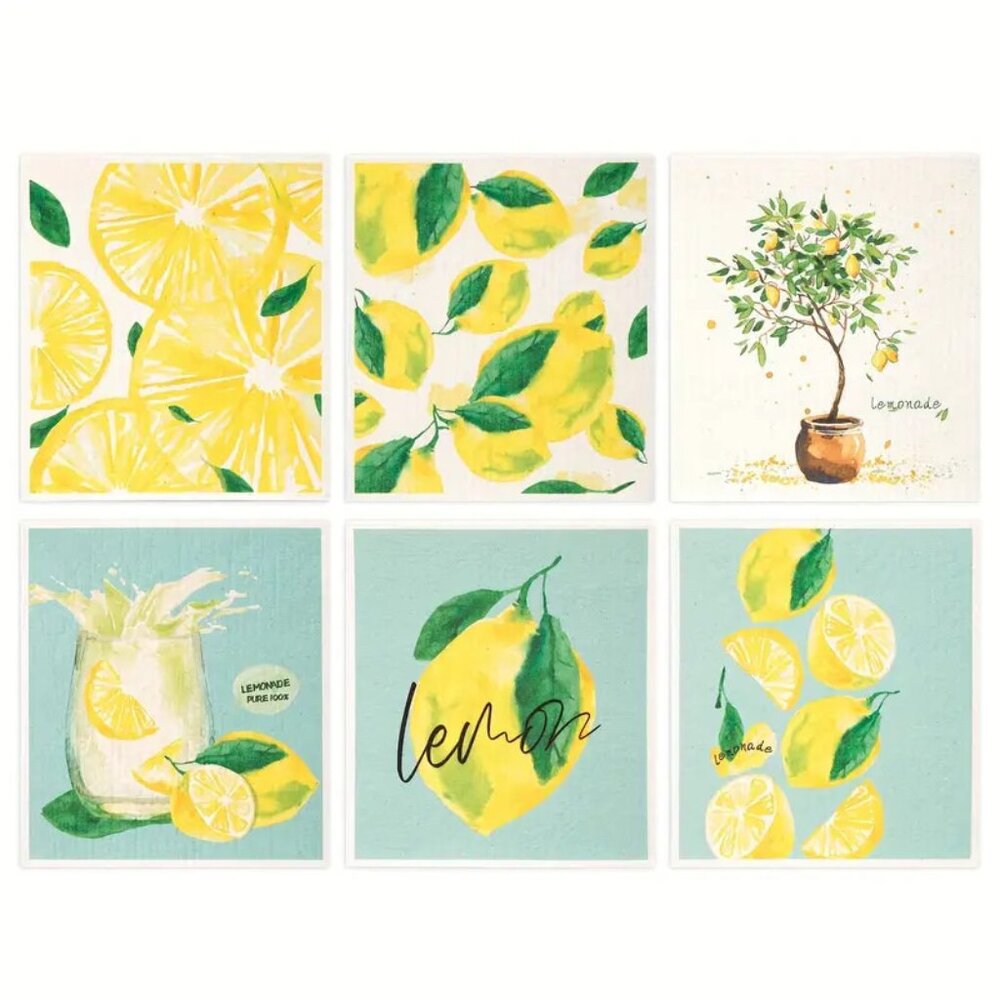 NEW Set of 12 Swedish Dishcloths - Lemon & Lemonade Kitchen Towels, Reusable